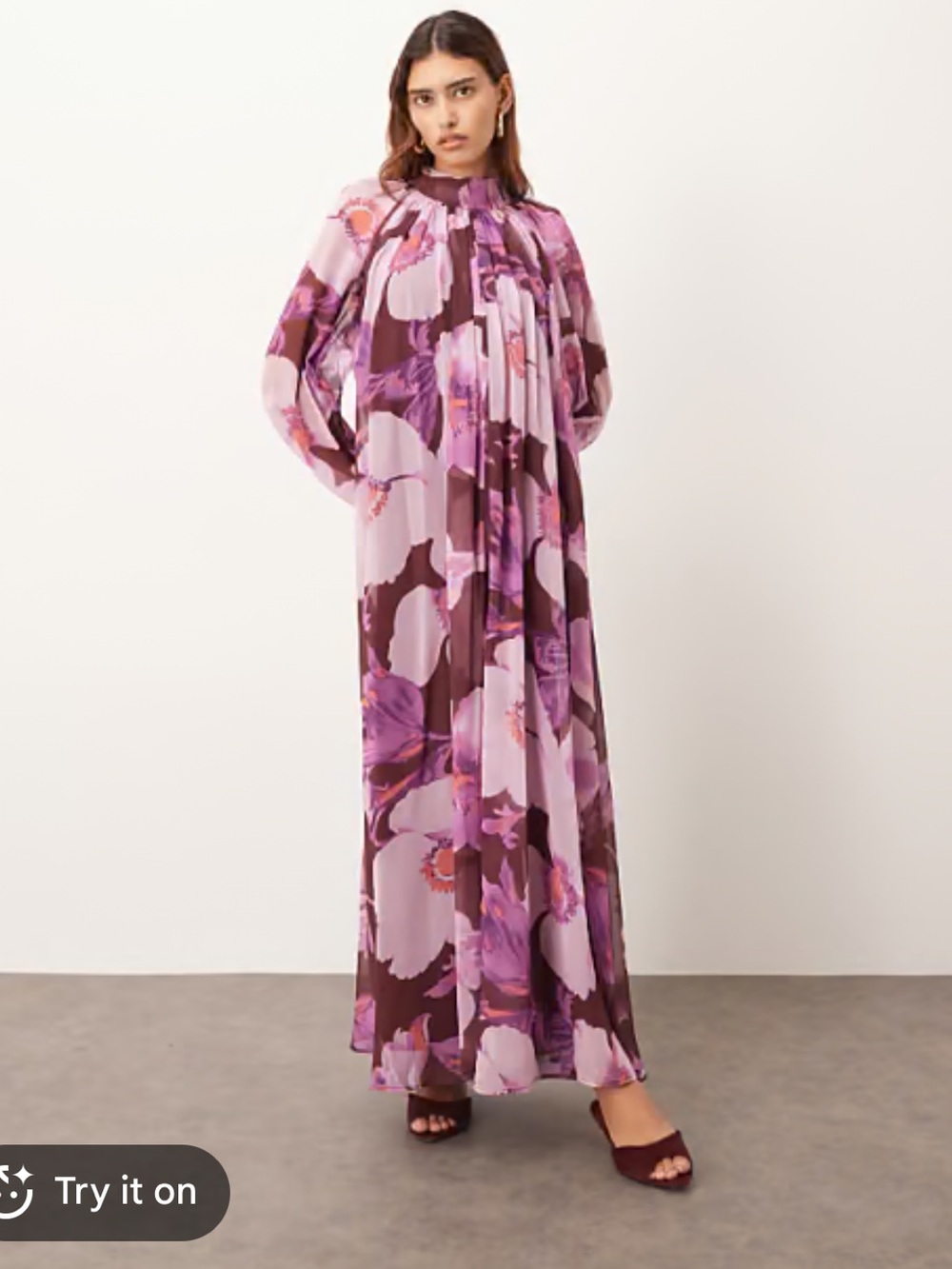 ASOS Floral Long Sleeve Maxi Dress in Purple and Lavender
